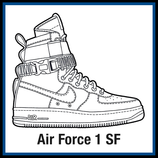 Nike Air Force 1 SF Sneaker Coloring Pages Created by KicksArt