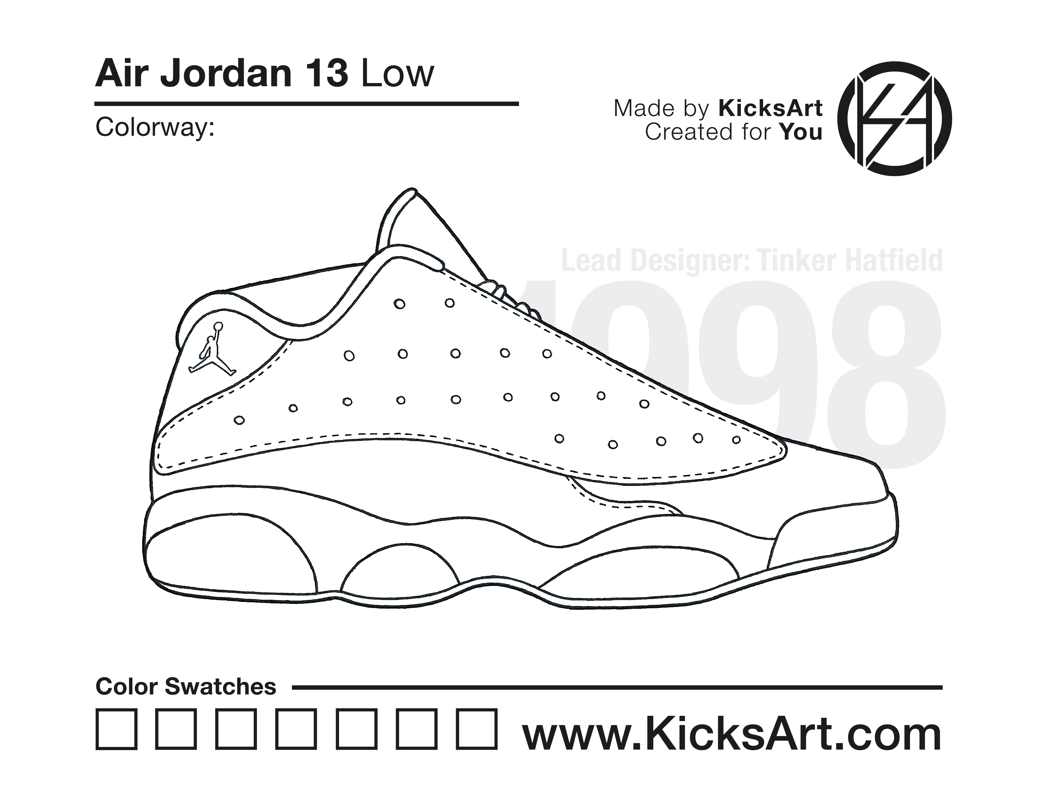 Air Jordan 13 Sneaker Coloring Pages - Created By KicksArt