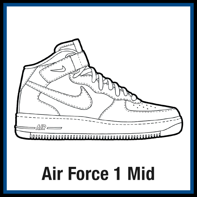 Nike Air Force 1 Mid Sneaker Coloring Pages Created by KicksArt